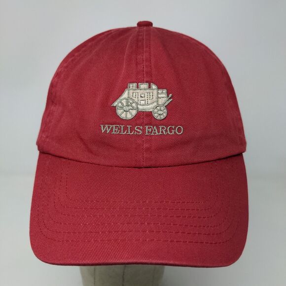 Wells Fargo Mens Slideback Hat Red Adjustable Embroidered Stagecoach Logo - Picture 2 of 12